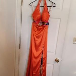 Prom Dress Orange Halter Backless